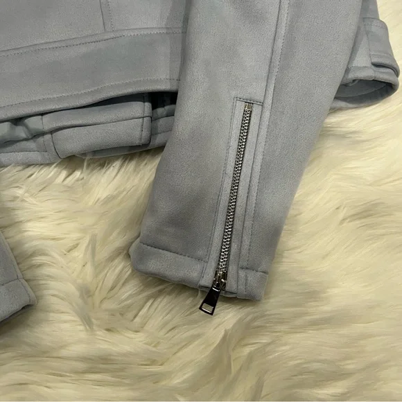 Aqua Light Blue Faux Suede Biker Jacket - Picture 10 of 12